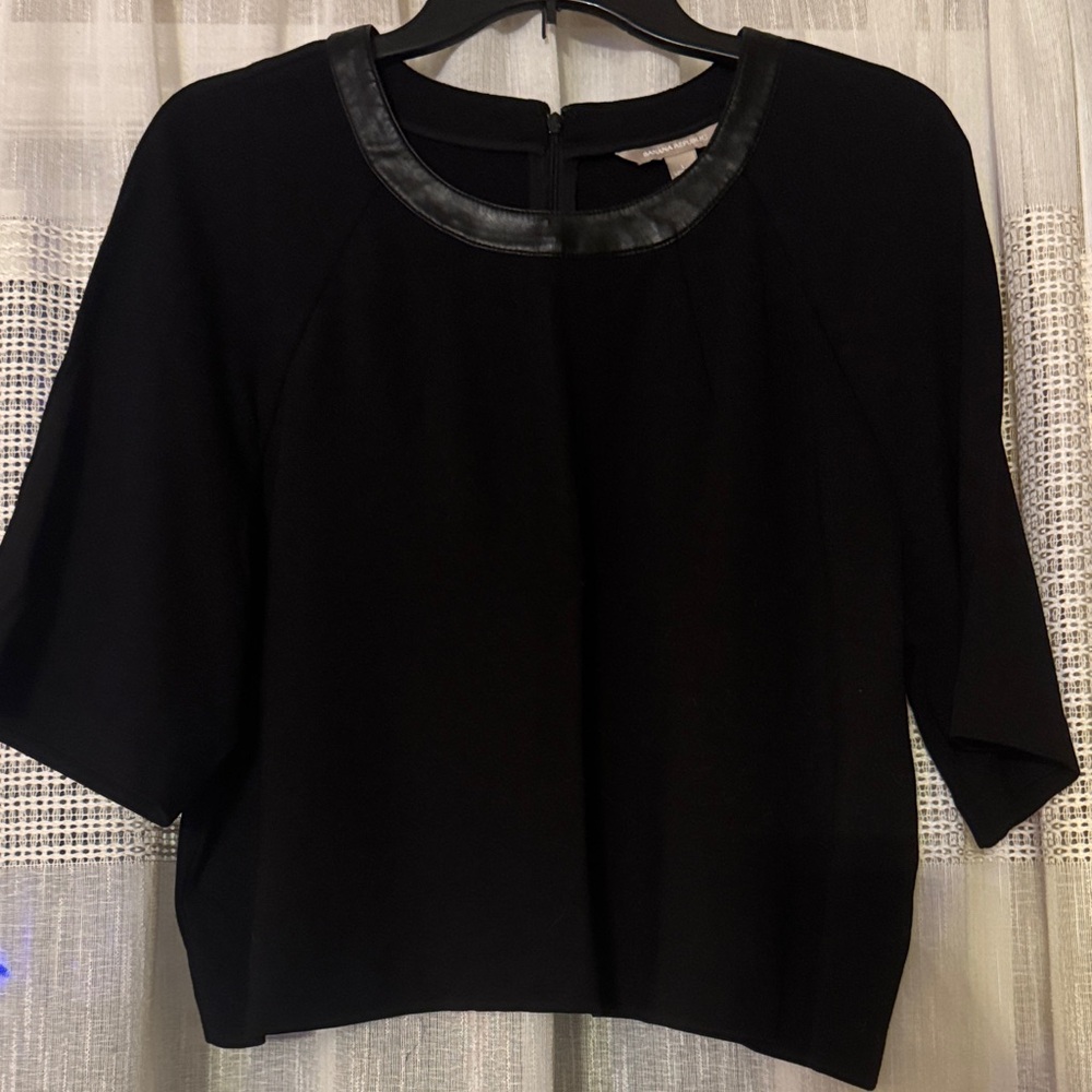 Banana Republic Black Blouse with Leather Trim